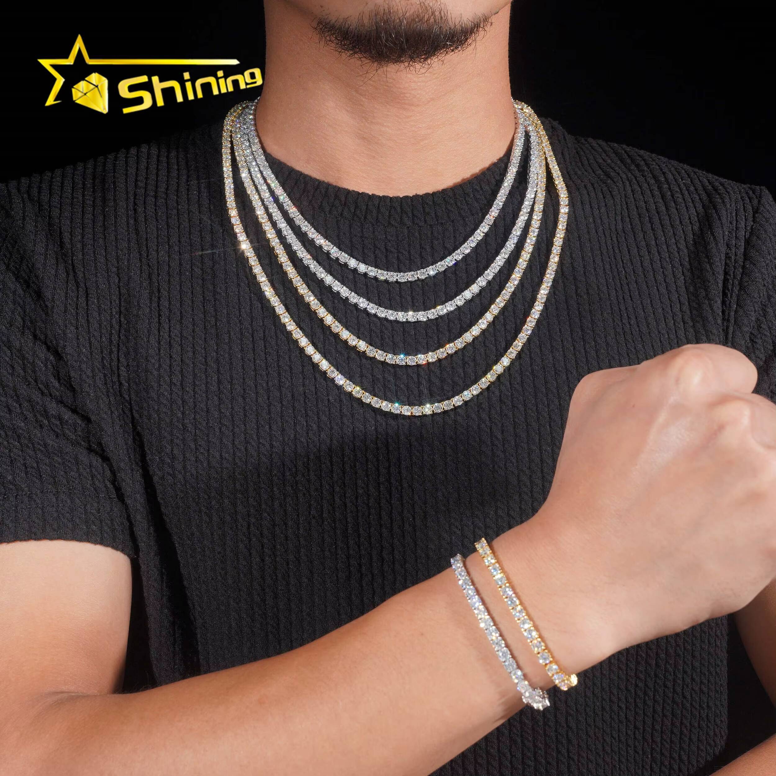 Hip Hop Classic Factory Price Top Quality 925 Silver 4mm VVS Moissanite Diamond Tennis Chain