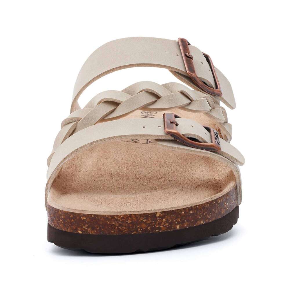 KIDMI Women's Cork Footbed with Arch Support Comfortable Slip-On Slide With Adjustable Buckle New Summer Sandals