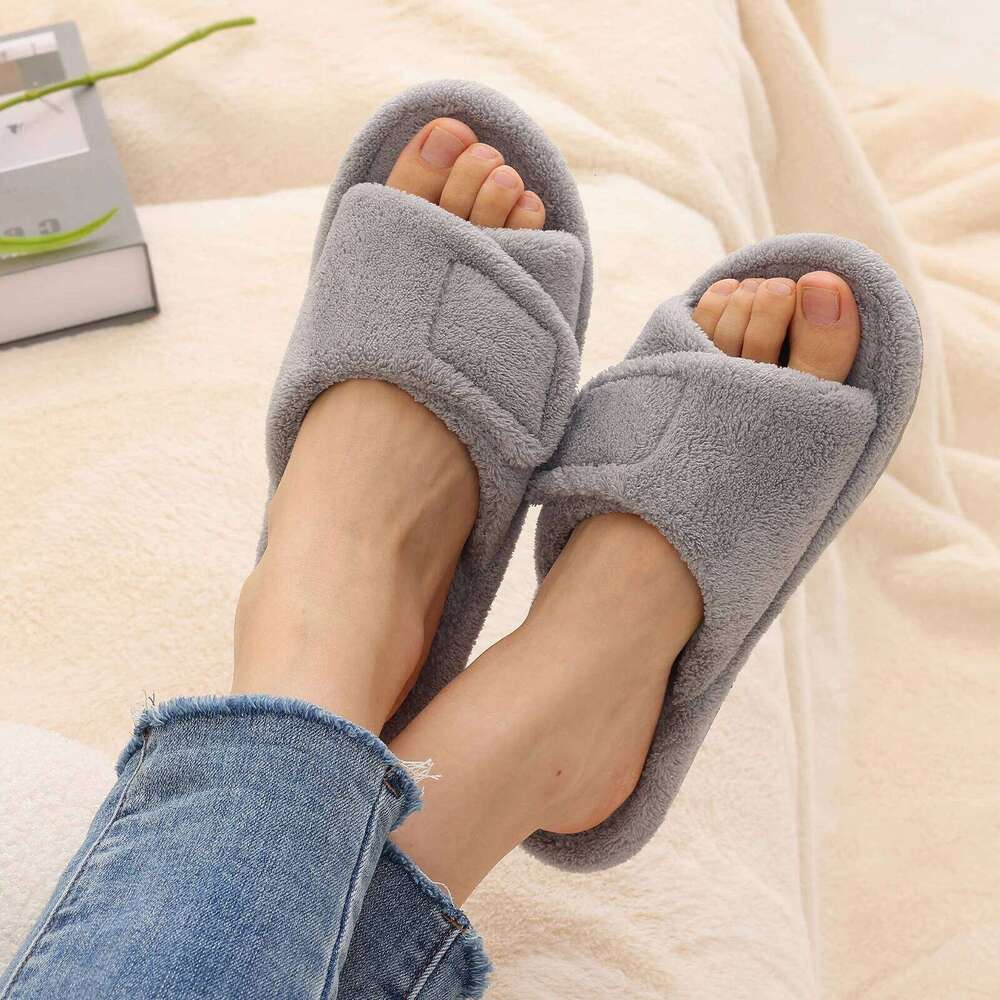 Kimdi Women's Orthopedic Winter Fur House Slippers Indoor Warm Open Toe with Arch Support Outdoor Antiskid Shoes