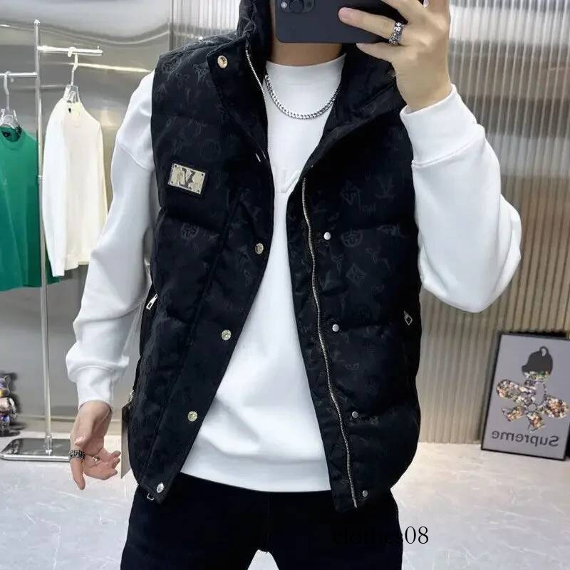 Men's thick standing collar winter new jacquard warm vest jacket