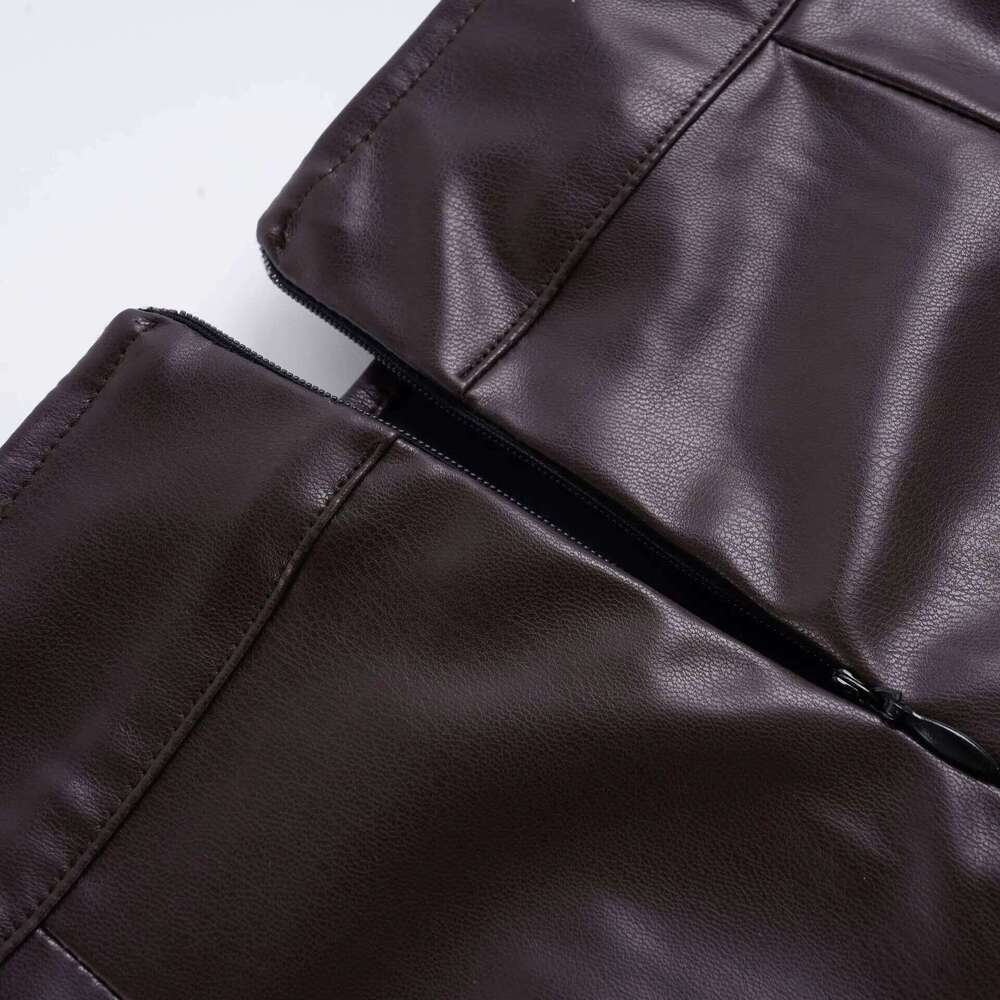 Y2K Spice Girl Splicing Drawstring Strap Zipper Pu Leather Shorts Women XJ260305