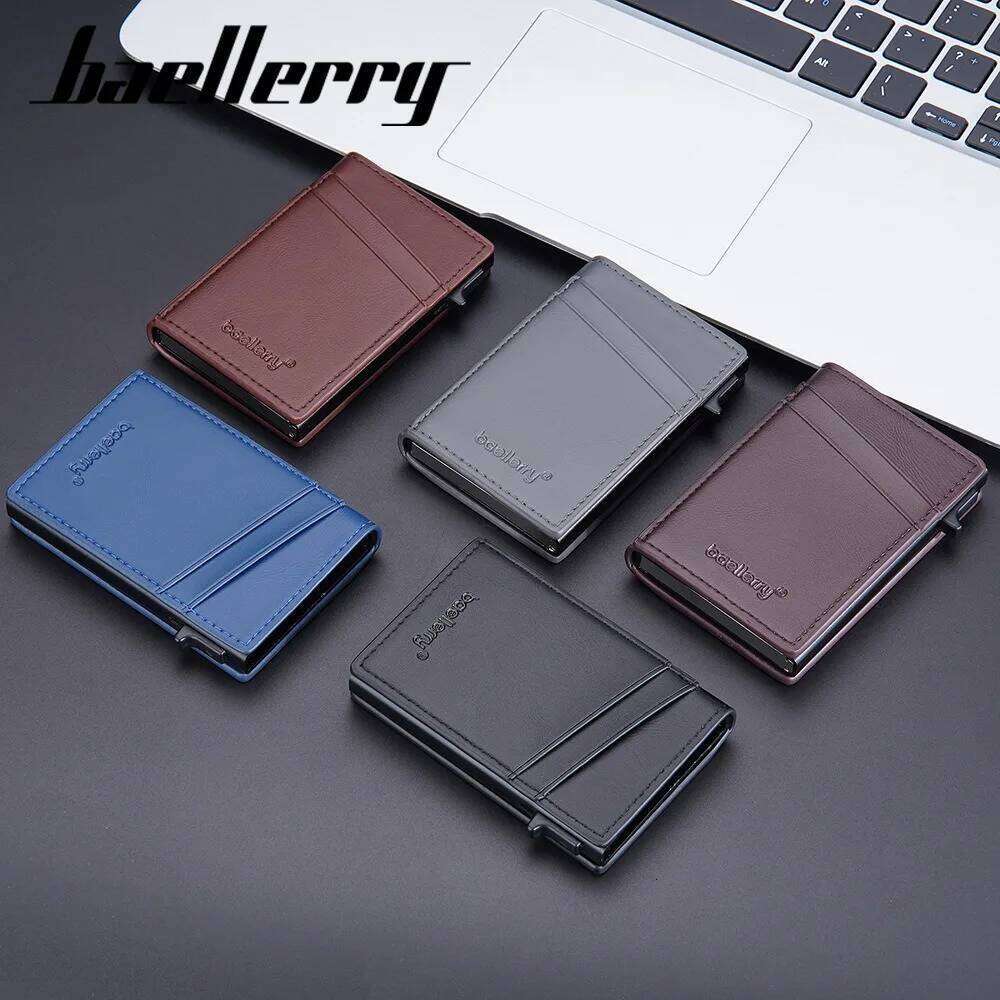 Men's Slide Push Auto Eject RFID Wallet, PU Card Holder Anti-Demagnetization Business Slim Case C260304