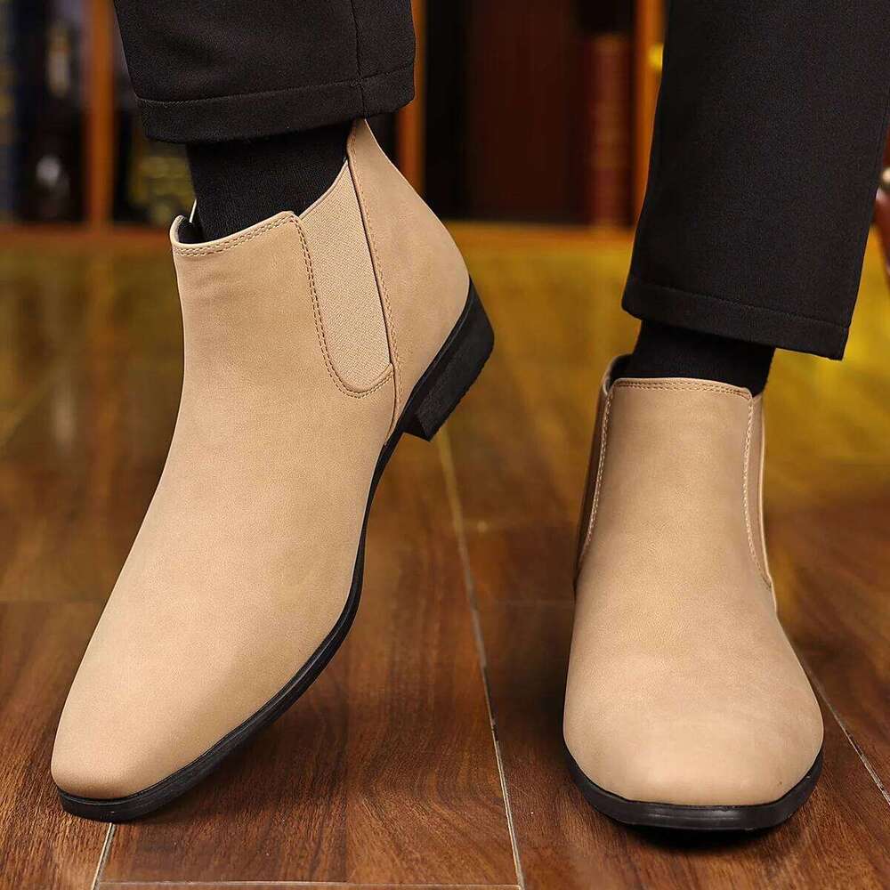 Designer New Suede Men's Pointed Business Casual Ankle Boot Fashion Male Winter Comfortable Chelsea Leather Shoes