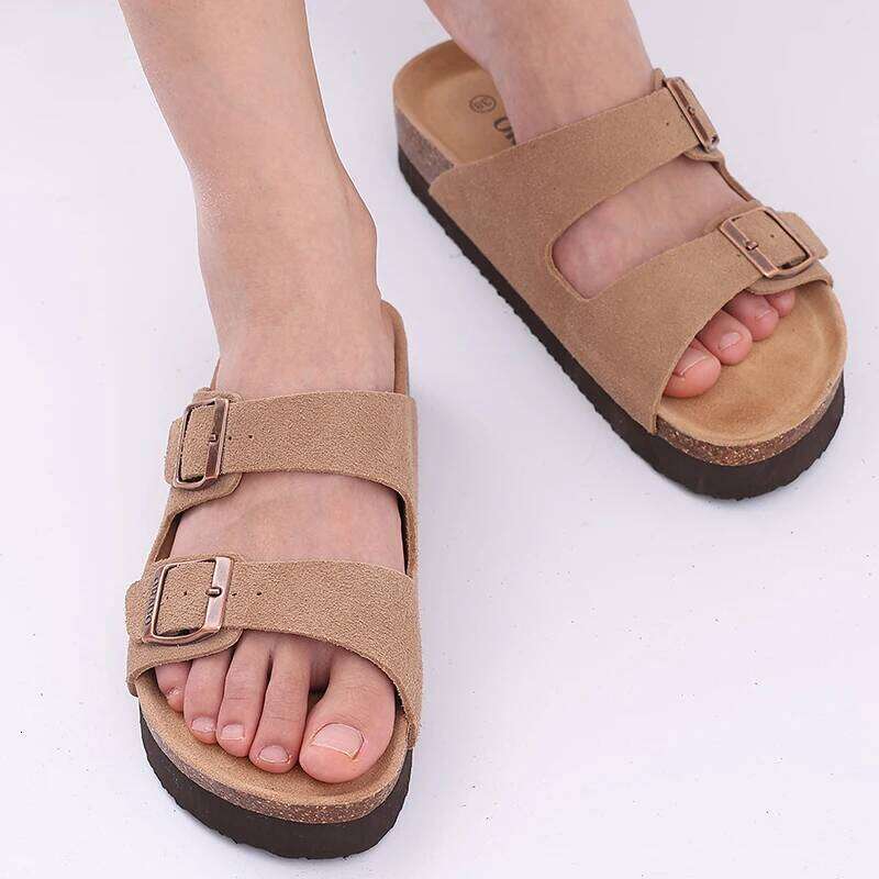 Kidmi Women's Cork Fashion Men Mules Sandals Soft Suede Beach Shoes with Arch Support Leather Clogs Slides
