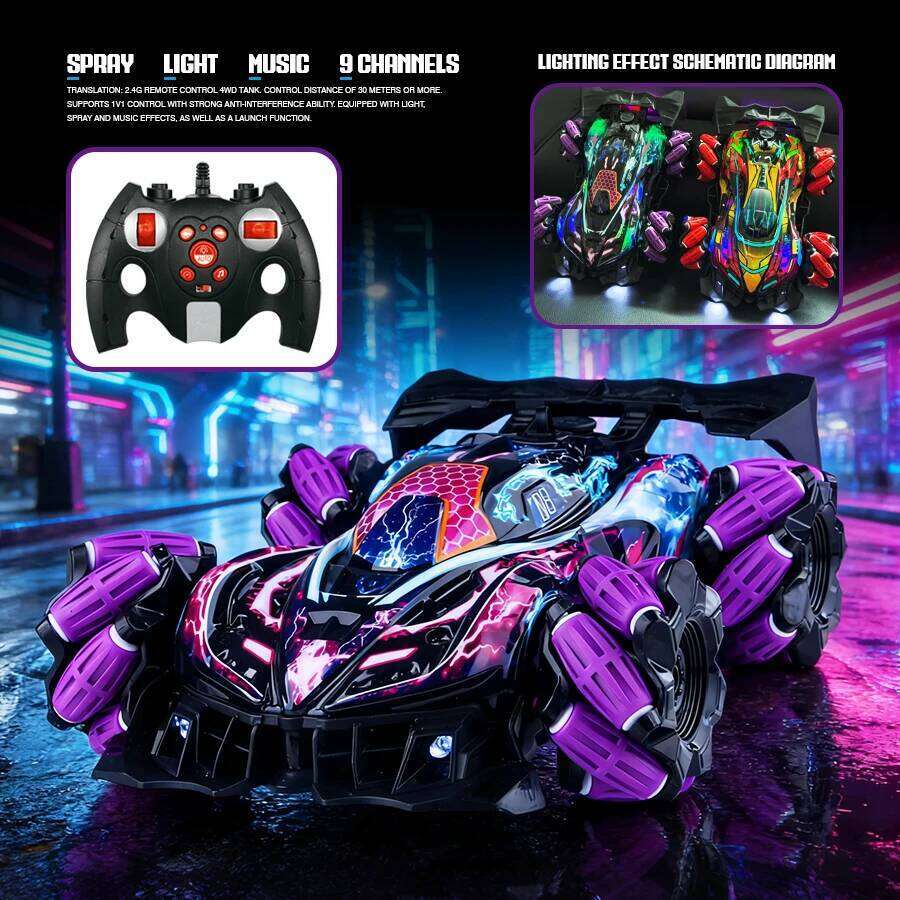 4Wd Rc Stunt Car with Sprayer Namu Wheels, 2.4g Remote Control Drift Vehicle, Colorful Led Lights & Sound Off-Road Toys Gift F Z260304