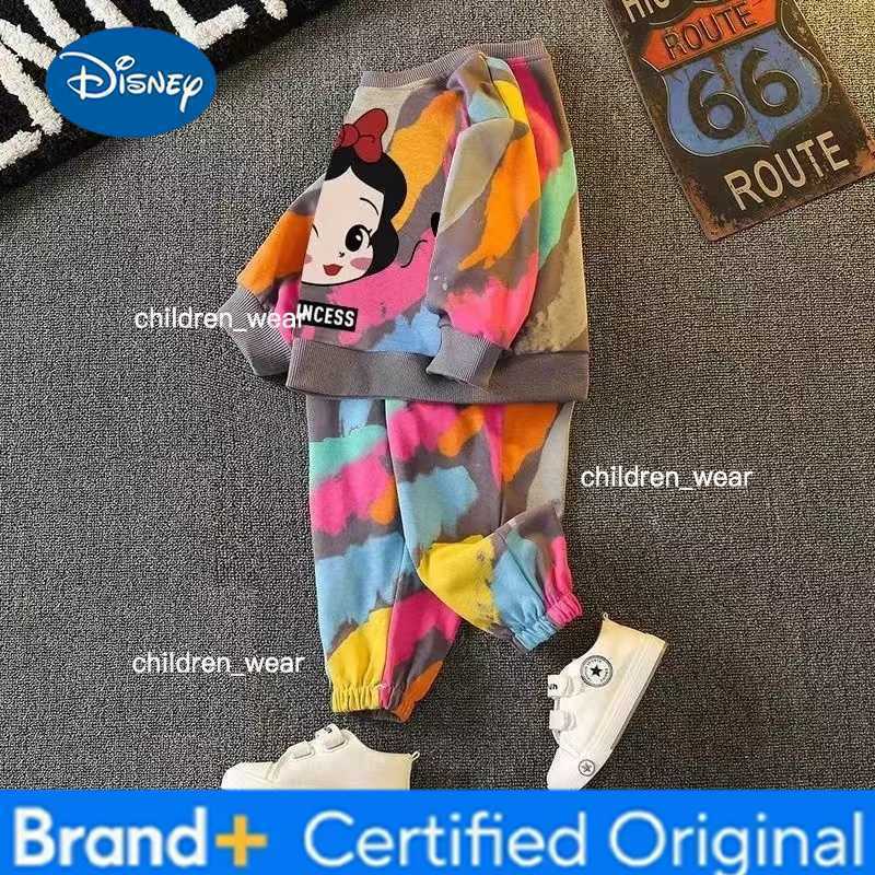 Disney Autumn Kid Girls Clothes Set Children Tie Dye Cartoon Sweatshirts Top And Pants Bottom 2 Pieces Suit Baby Long Sleeve Tracksuits H260305