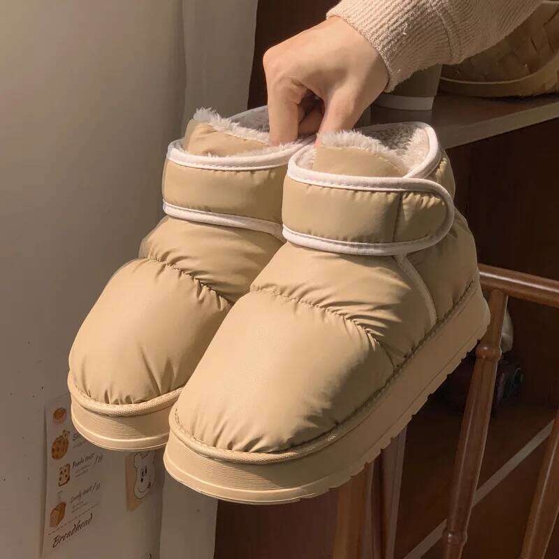 High-top Style Indoor Street Fluffy Slippers For Women Men Winter House Shoes Warm Plush Anti-slip Couples Leisure Snow Boots
