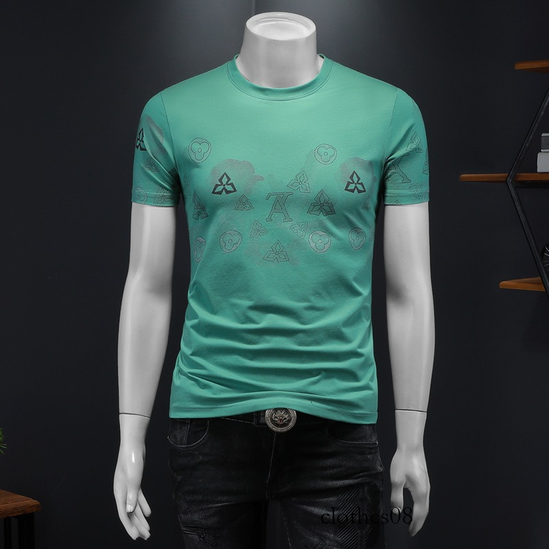 Men T shirt European high-end printed short-sleeve summer 2025 new personalized men's T-shirt, round-neck trendy brand base shirt