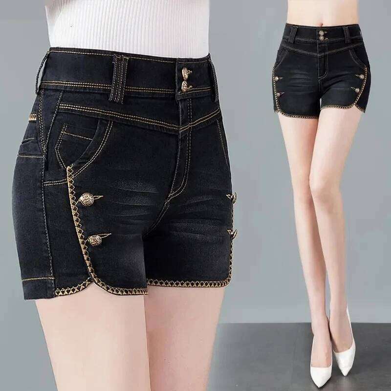 Stretch Denim Women's New Summer Thin Korean High Waist Straight Tube A-line Hot Pants Black Blue Casual Female Shorts XJ260305