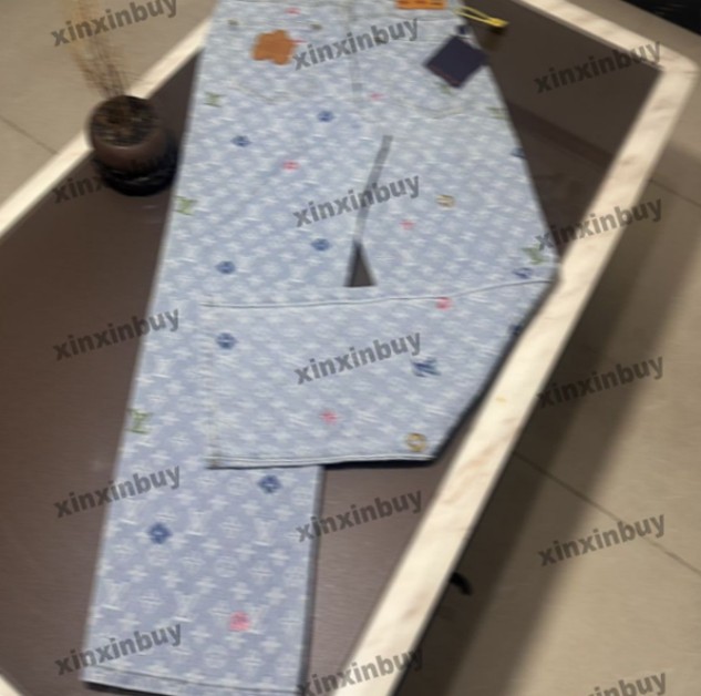 xinxinbuy Men women designer pant Craggy Colorful letter embroidery jacquard fabric denim sets Spring Casual pants Black blue green red S-4XL