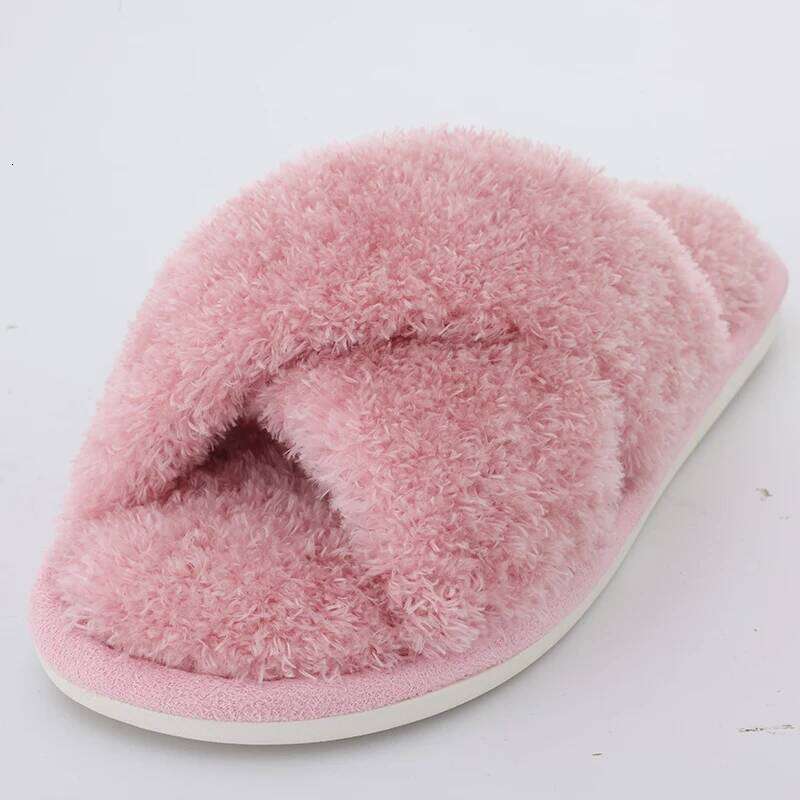 Kidmi New Women's Plush Slippers Winter Fashion Slipper Cherry Velvet Cross Seam Style Bedroom Slides Comfortable House slippers