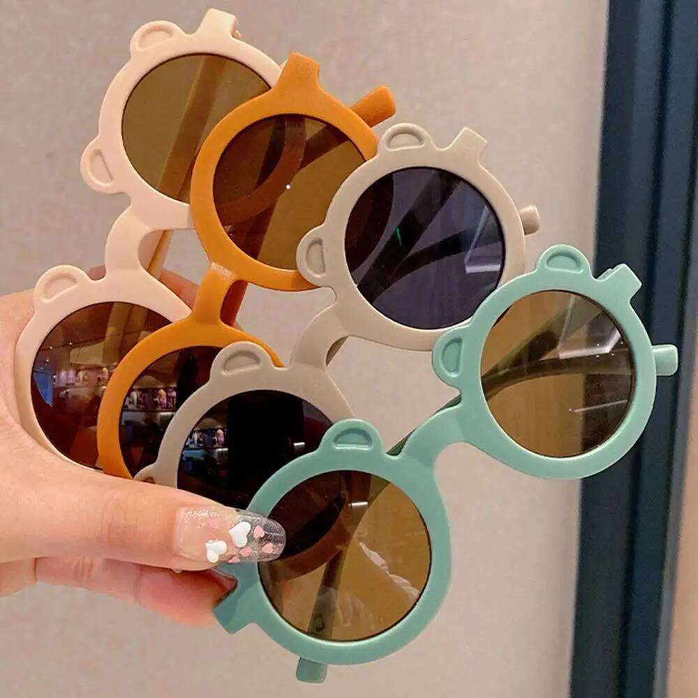Kids Girls Boys Sun Glasses Cute Bear Ears Colorful Frame Sunglasses UV400 Protection Children Korean Decorative Mirror Z260304