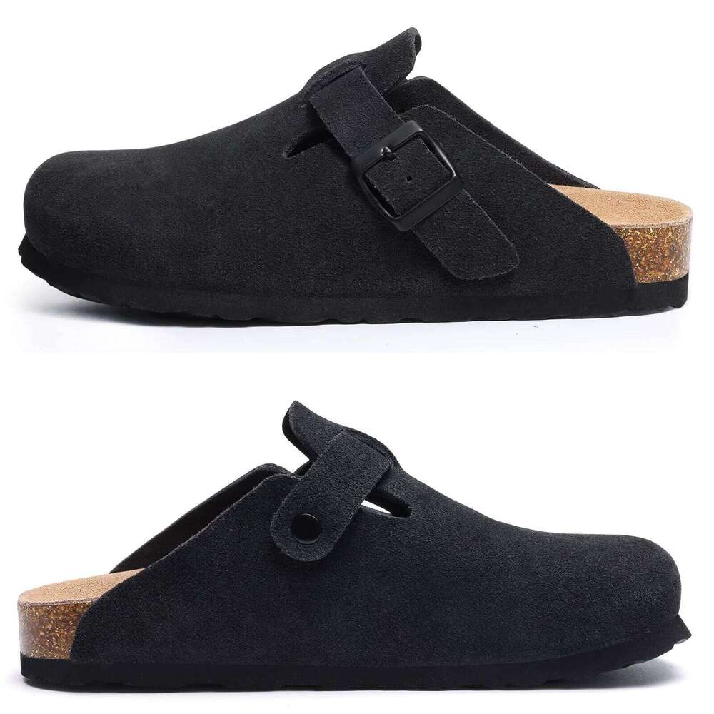 Kidmi New Women Men Clogs Suede Fashion Cork Footbed Leather Classic Mules Soft Antiskid House Slippers