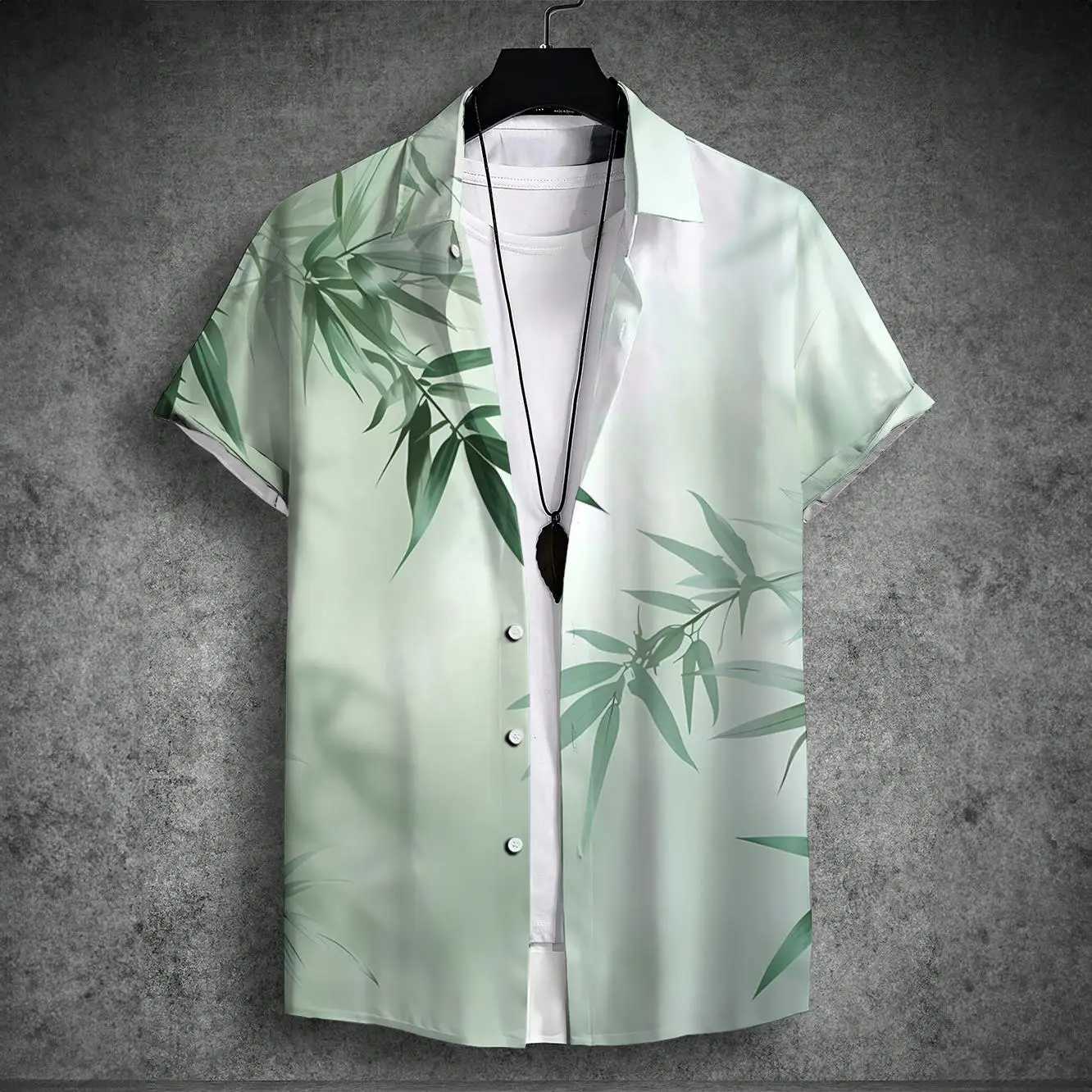 2024 new mens short-sleeved shirt Chinese style printed mens Hawaiian lapel top large size casual and comfortable mens shirt M260305