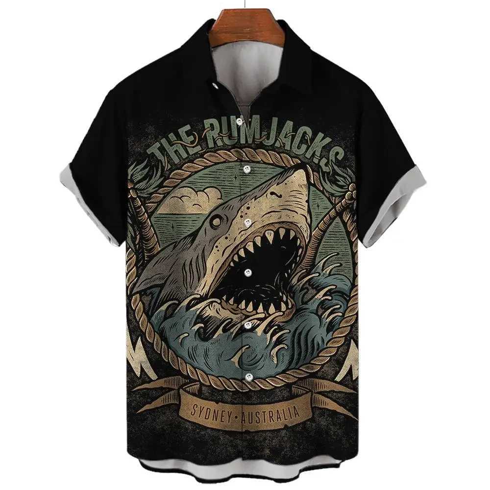 New Men Hawaiian Blouse Tshirt 3D Animal Print CloTHes Fashion Button Mens Shirts Short Sleeve Lapel Streetwear Shirt Top M260305