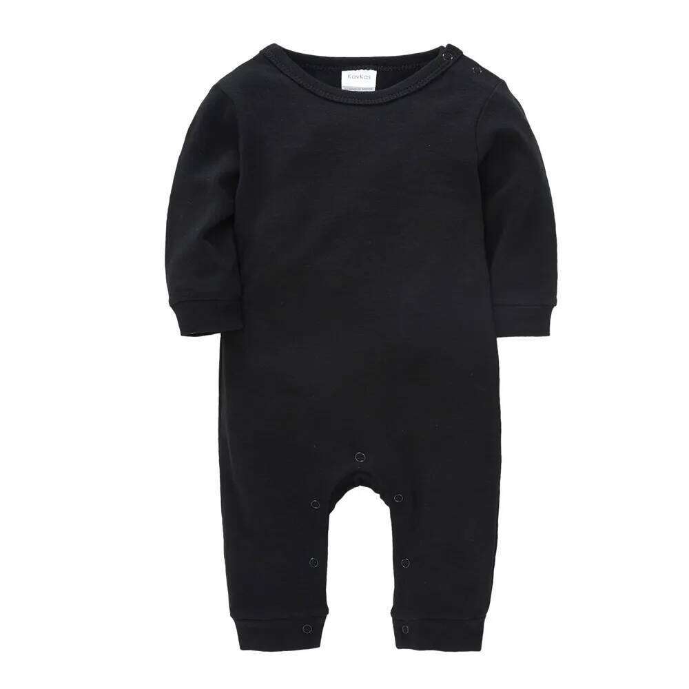 Kavkas Solid Black Baby Rompers Unisex 0-18M Full Sleeve Clothes One Piece 100% Cotton Overalls Infant Jumpsuit Z260304