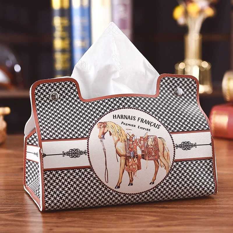 European Retro Leather Tissue Box Waterproof Multi-Scene Storage Holder for Bathroom Car Living RoomT260305