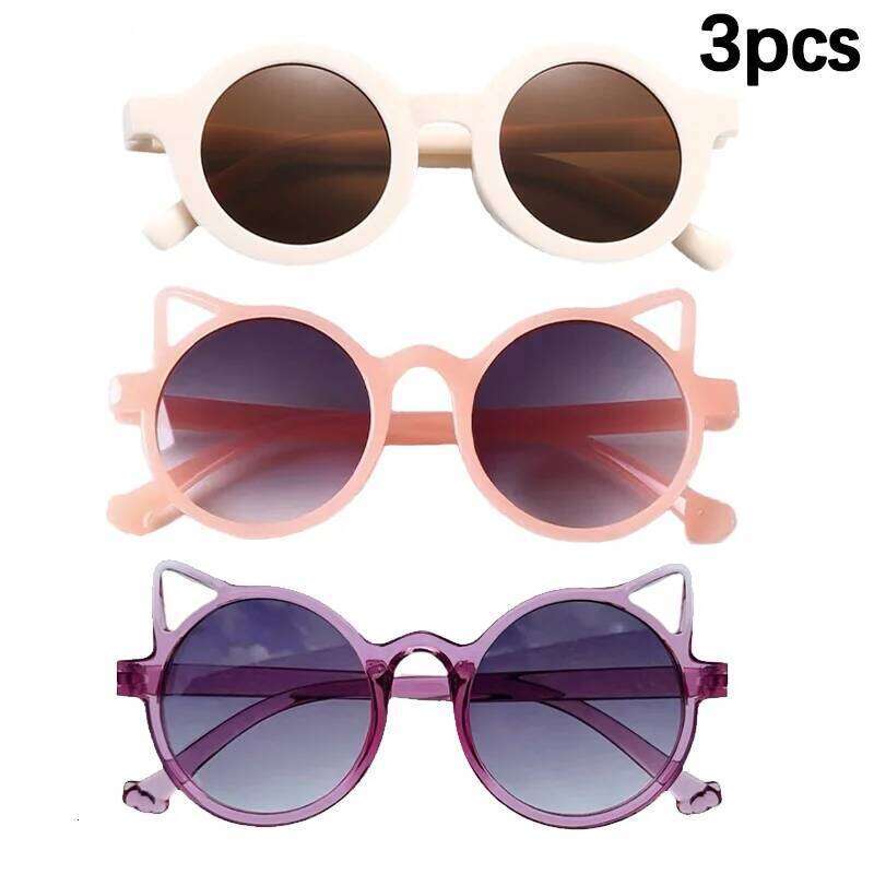 3pcs/set Cute Round Frame Cat-ear Shaped Fashion Trend Colorful Girls Boys Sunglasses Outdoor Sun Protection Z260304
