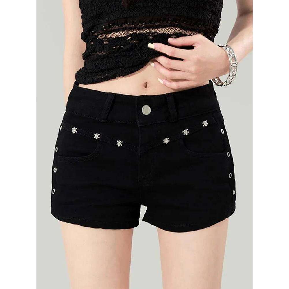 Woman Popular Sexy Low Waist Y2k Jeans Female Fashion Mini Pants Girls Vintage Designer Gothic Black Denim Shorts XJ260305