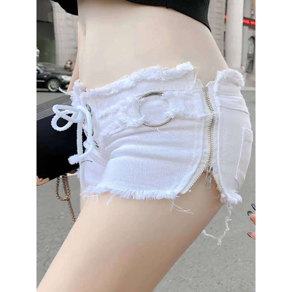 651 New Summer Europe and America Fashion Sexy Hottie Low Waist Ripped Ladies Denim Shorts Zip Up Lace-Up Hot Pants Jeans XJ260305