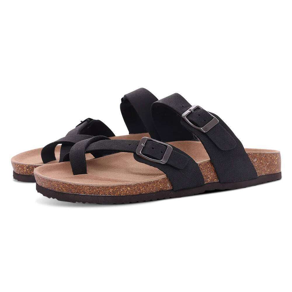 Kidmi Summer Women Cork Footbed Slides Outdoor Casual Flip-flops Vacation Beach Sandals With Adjustable Buckle