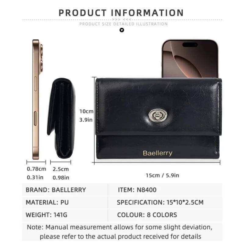 New Simple Solid-Color Three-Fold Wallet Women, Fashionable Multi-Functional Zipper Lock Short Money Clip, Multi-Slot Card Case C260304