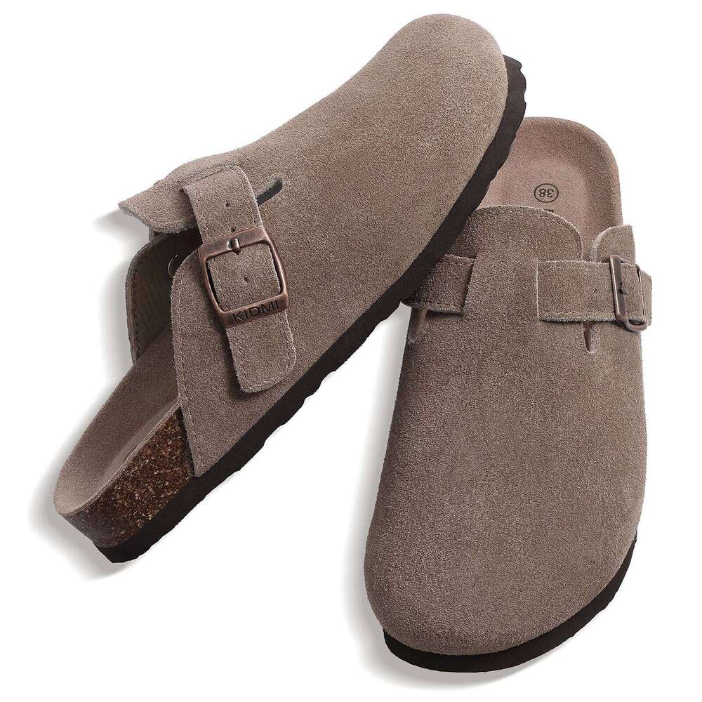 Kidmi Men New Suede For Women Summer Vacation Cork Clogs Slippers Nonslip Casual Home Slipper Double Buckle