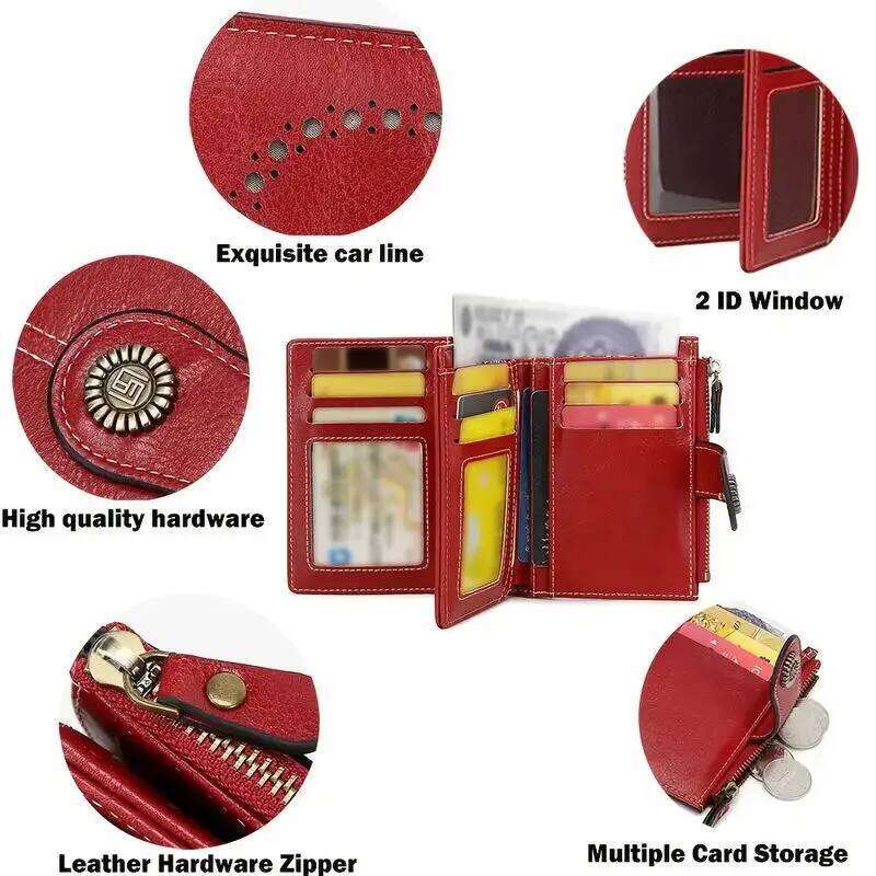 RFID Anti-Theft Retro for Women, Multi-Card Zipper, Zipper Buckle, Fashion Coin Wallet, Multi-functional Short Wallet C260304