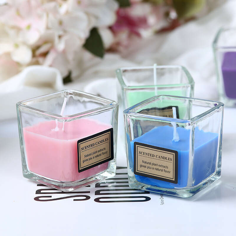 Aromatherapy Romantic Wedding Deodorizing Hotel SPA Candlelight Dinner Windproof Smokeless KTV Glass Square Cup Candle W260304 W260305