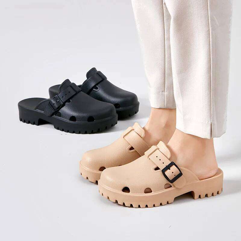 KIDMI Fashion Summer Women Hole Shoes Casual Light Thick Sole Outdoor Beach Sandals Soft Cloud Slippers