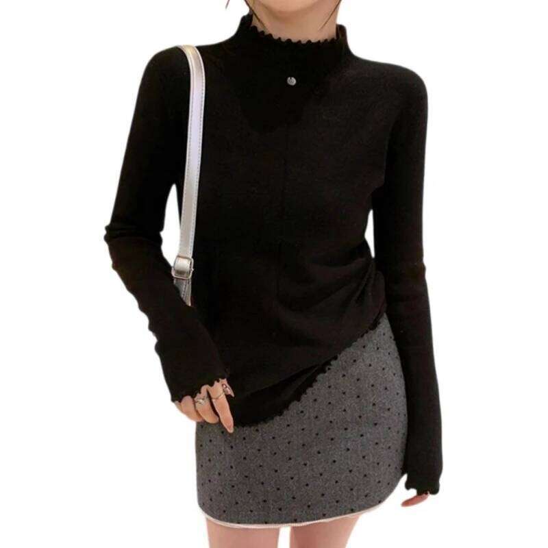 Women Soft Warm Pullover 2026 Spring Autumn Ruched Turtleneck Sweaters Slim Versatile Tops Knitted Sweater Solid Base Layer Top XJ260305