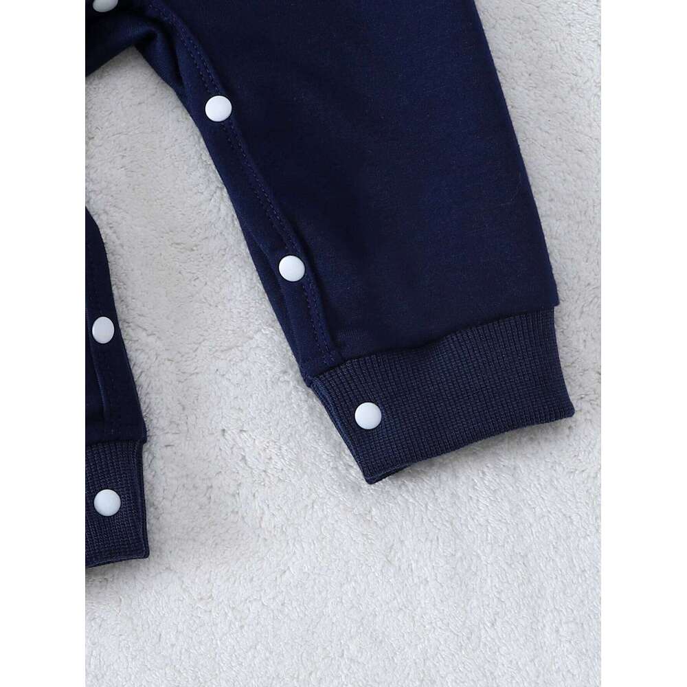 Baby Pure Cotton Long-sleeve Romper, Dark Blue Versatile Jumpsuit, Spring Autumn Warm Onesies, Newborn Outfit Z260304