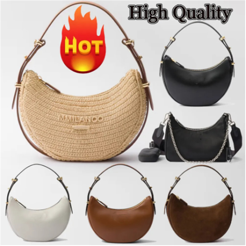 Designer Straw Bag Luxury Moon bag Shoulder Bag Woman Summer Weave Weekender Clutch Fashion Crossbody Handbags Travel Beach Bag Nylon Underarm Bag