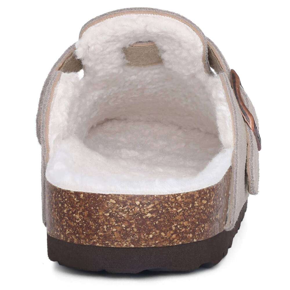 Kidmi Winter Suede Fashion Fuzzy Cork Clogs Shoes Casual Antiskid Fur Slippers With Arch Support Men Mules