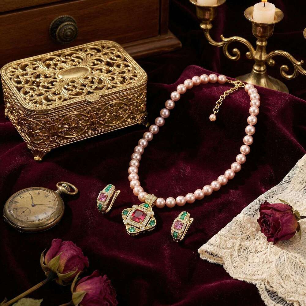 French Court Style Elegant Earrings And Necklace Set Light Luxury Niche High-End Sophisticated Banquet Accessories High-Quality