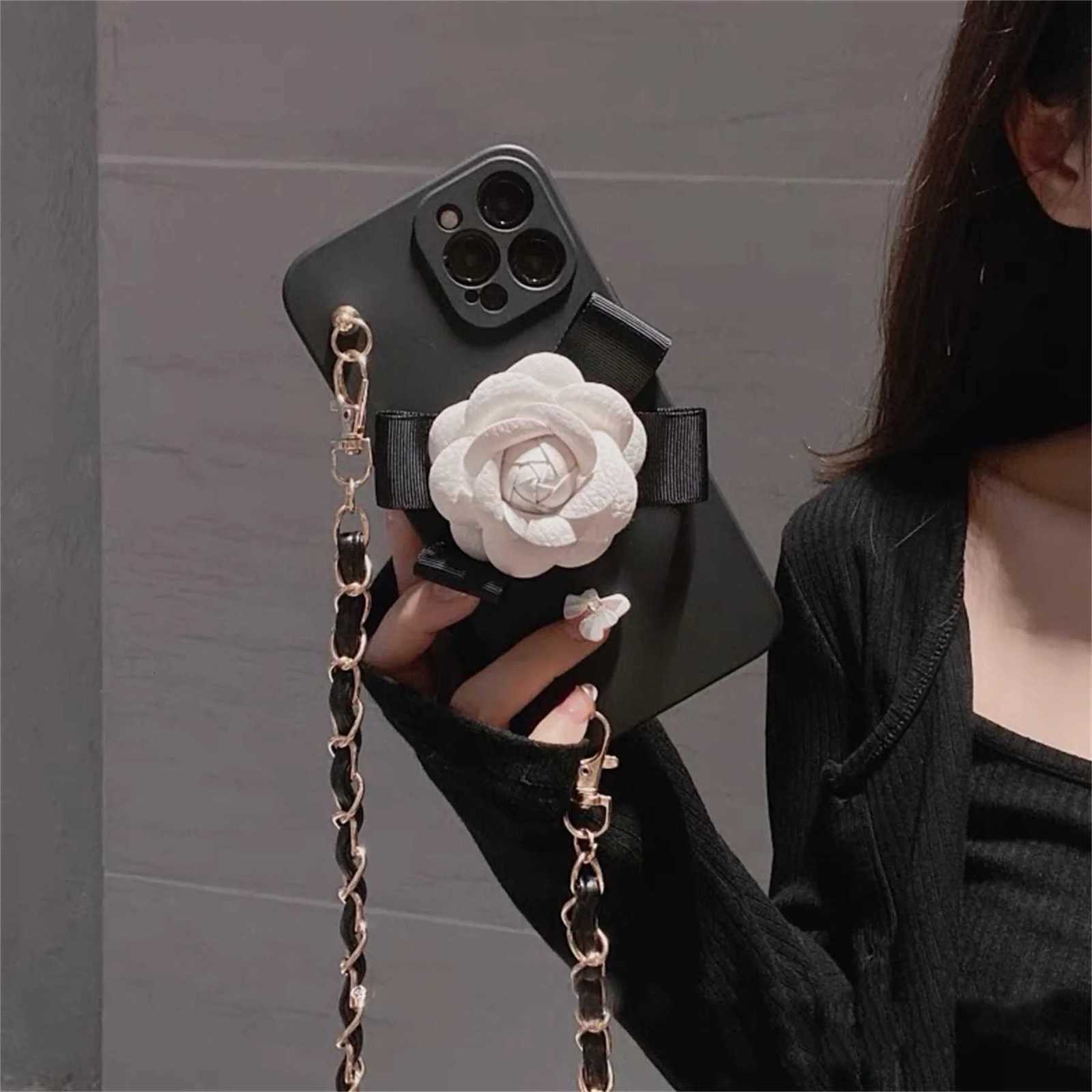 Luxury Camellia Leather Chain Crossbody Lanyard Phone Case For iPhone 17 16 15 14 13 12 11 Pro Max | Shockproof CoverT260305