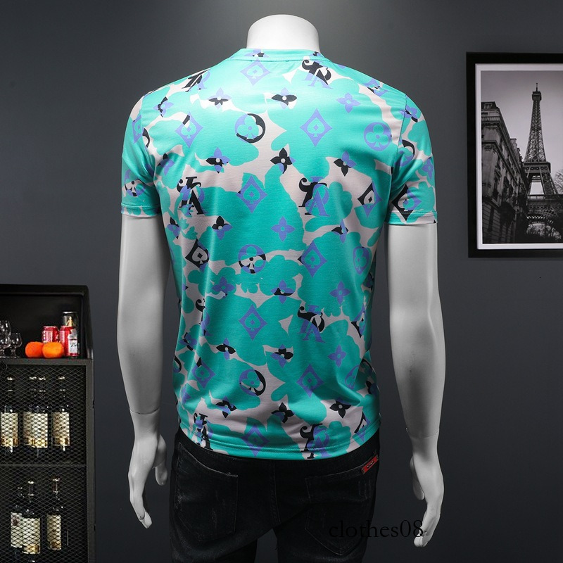 Men's New Summer T-Shirt Fashion European and American Style T-Shirt, Fine Craftsmanship, Mercerized Cotton, Multi-Color Print