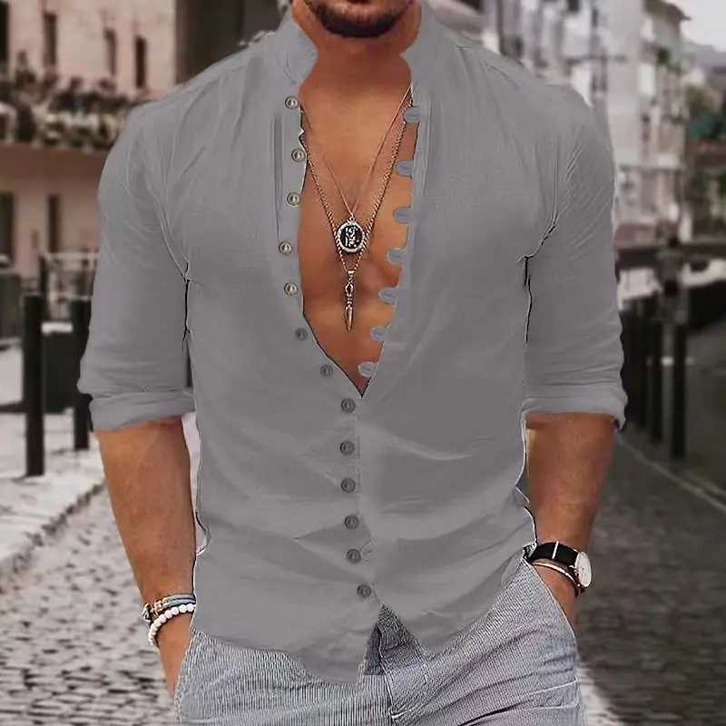 2024 Mens new leisure fashion multi-button solid color cotton hemp street long sleeve cardigan M260305