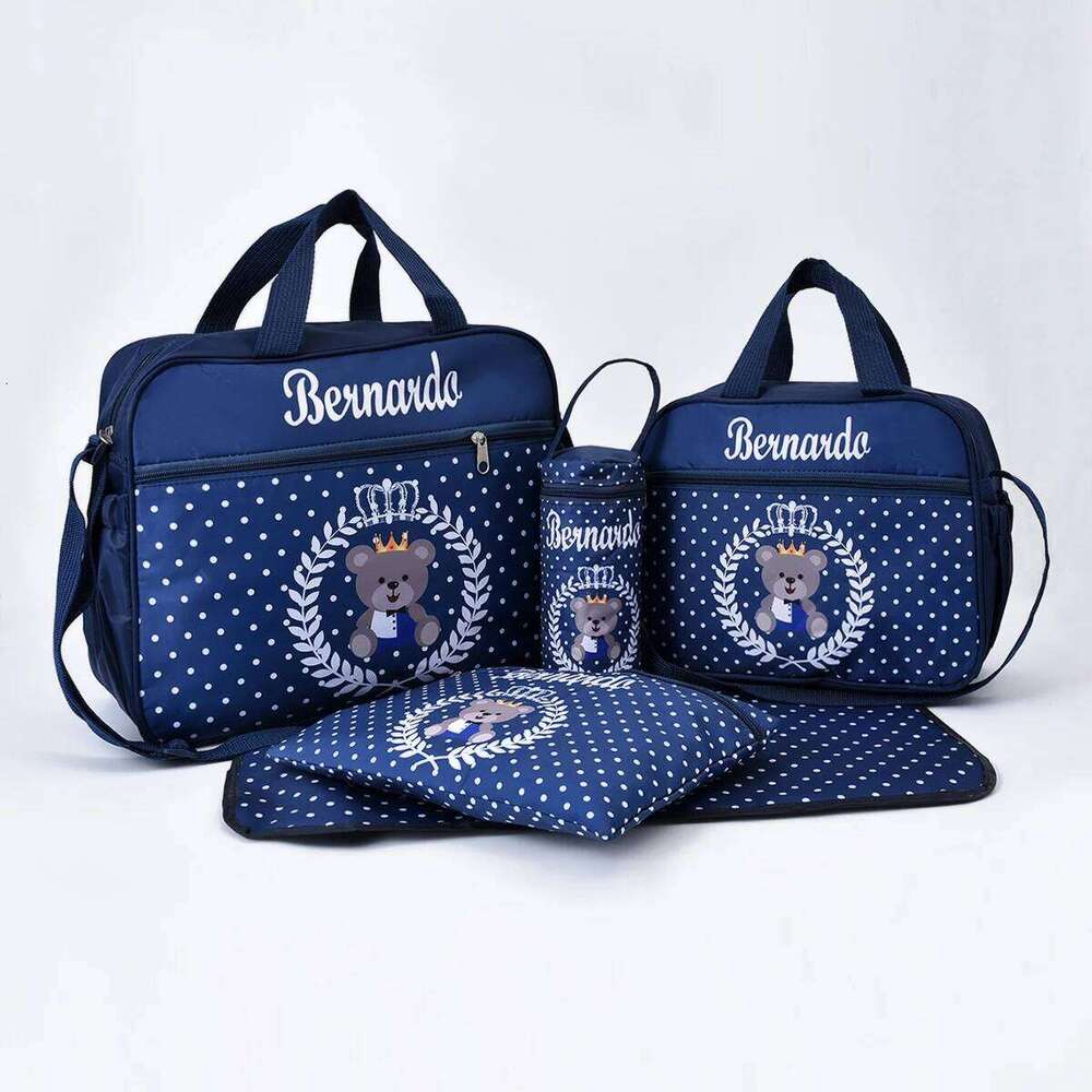 Mommy Five Piece Fashion Print Bears Multifunctional Large Capacity One Shoulder Crossbody Maternal Baby Diaper Bag Z260304