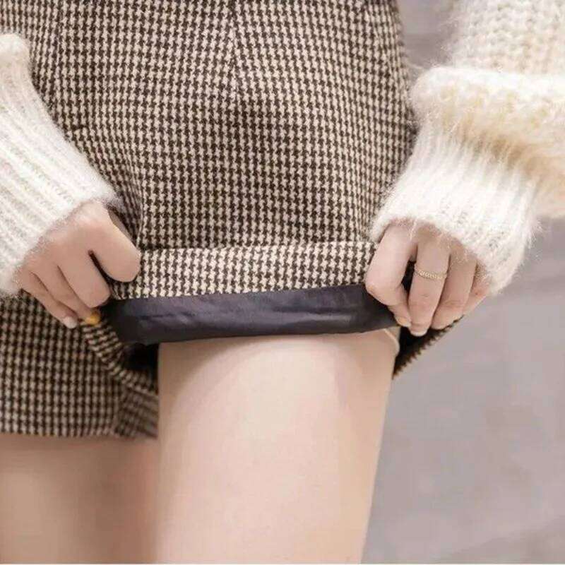 Thicker Houndstooth Shorts Women Autumn Winter New Warm High Waist A-line Vintage Baggy Bottom Korean Fashion Streetwear Chic XJ260305