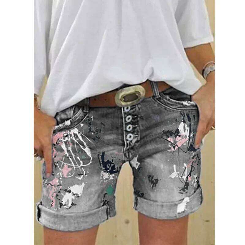 Women Denim Shorts Summer Elastic Single-breasted Print Casual Lady New Fashion Street Sweet Skinny Jeans Pants XJ260305