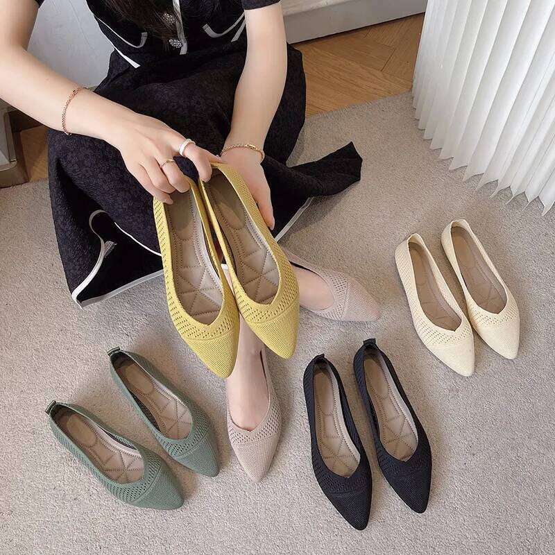 2025 Women Pointed Toe Flats Breathable Fabric Spring Summer Flat Shoes Soft Sole Slip-on Girls Daily Walking Driving Loafers