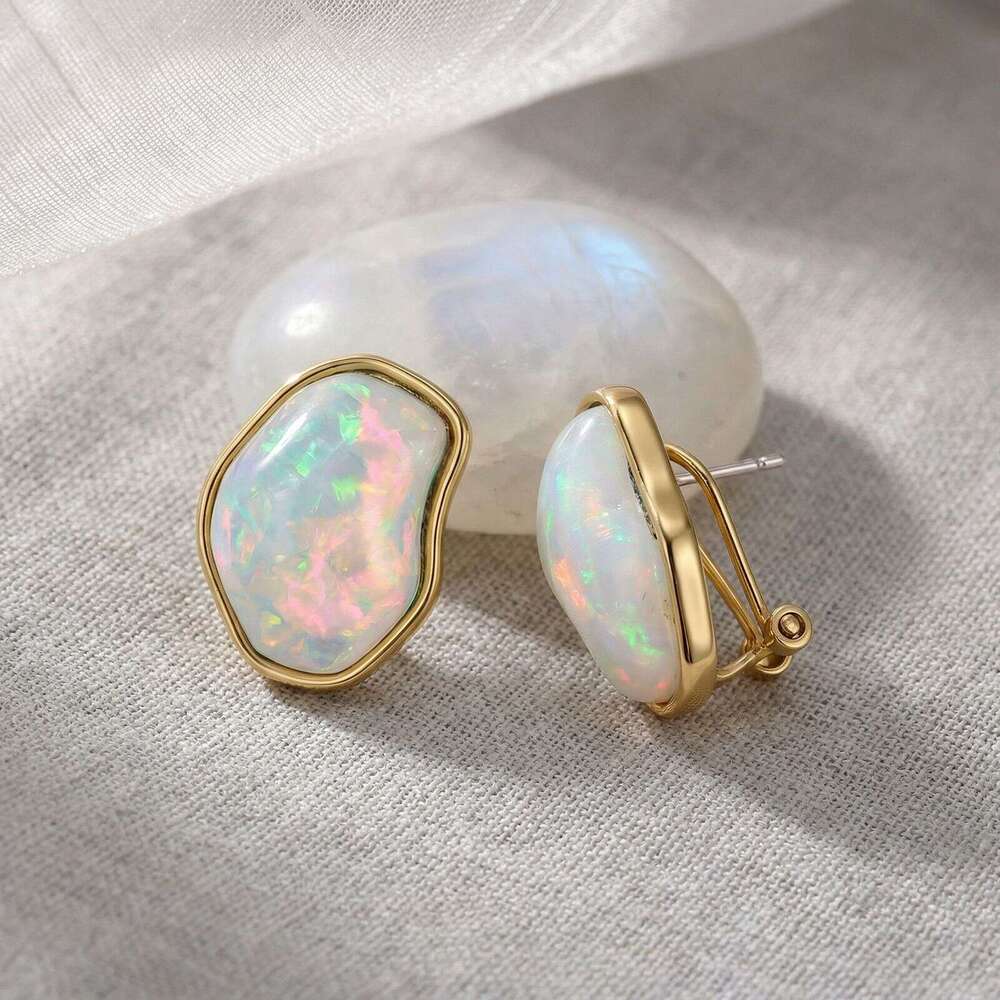 Vintage Irregular Opal Light Luxury Niche High-End Personalized Earrings Fashionable Versatile Retro Ear Accessories High-Quality