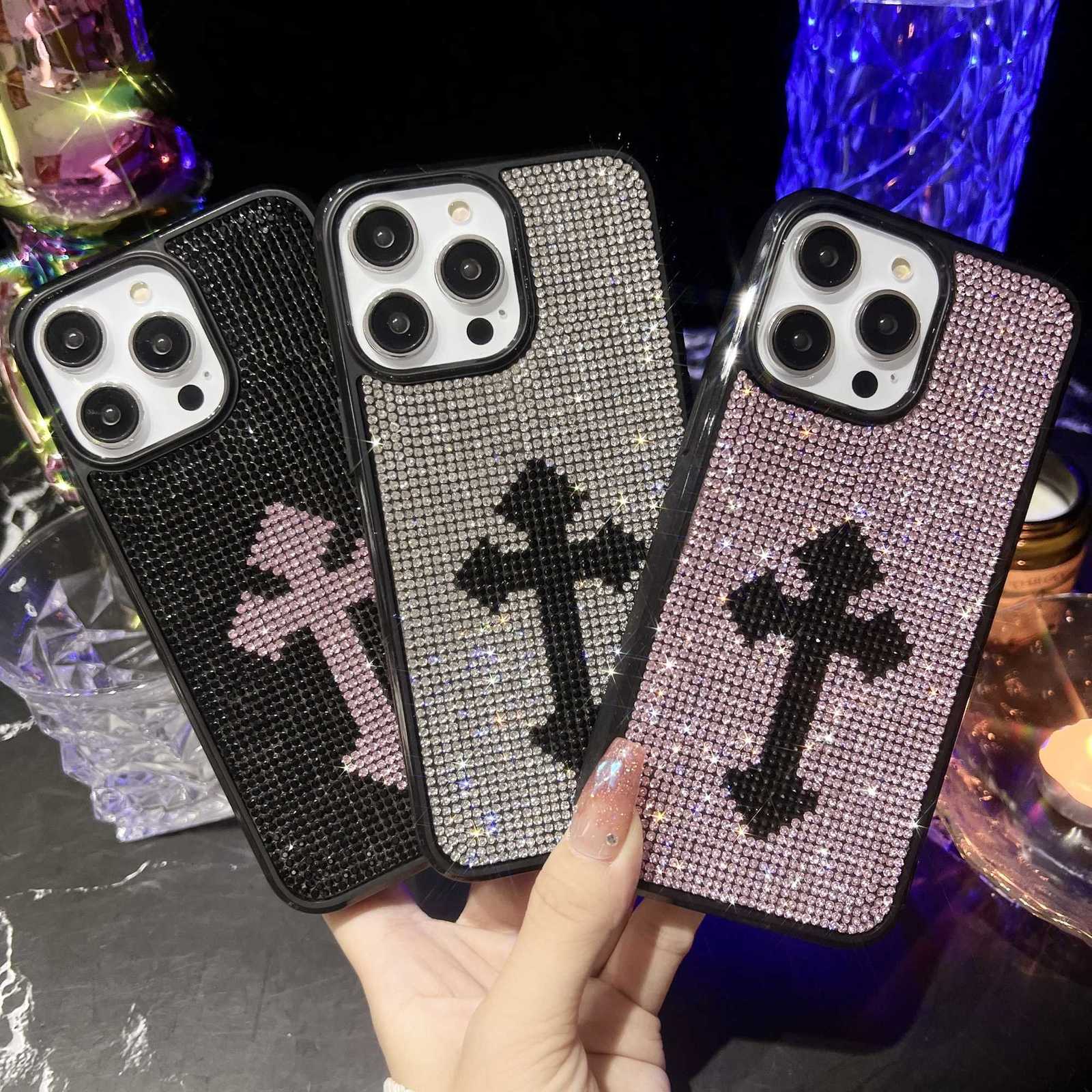 Chic Luxury Bling Gothic Cross Rhinestone Case For iPhone 16 15 14 13 12 11 Pro Max Plus | Shockproof Protective CoverT260305