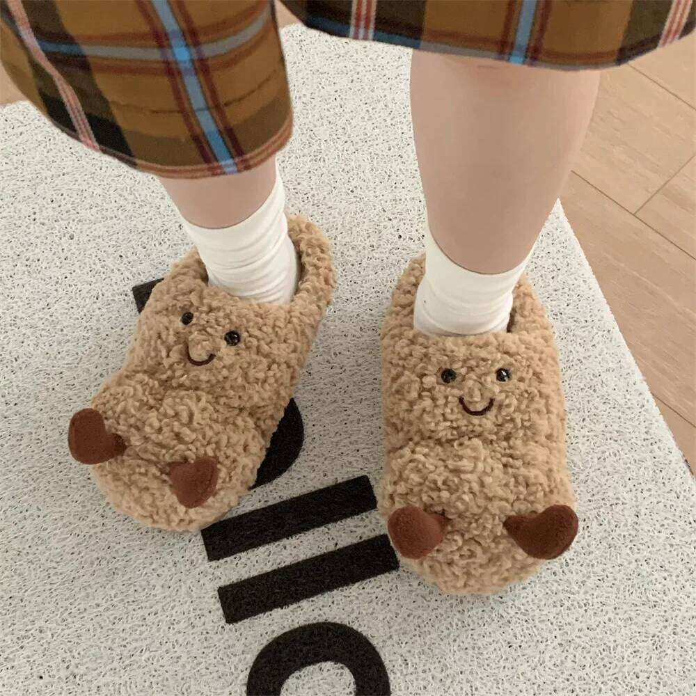 Women Indoor Fluffy Slippers Cute Cartoon Autumn Winter House Shoes Warm Faux Fur Anti-slip Girls Student Home Cotton Slides