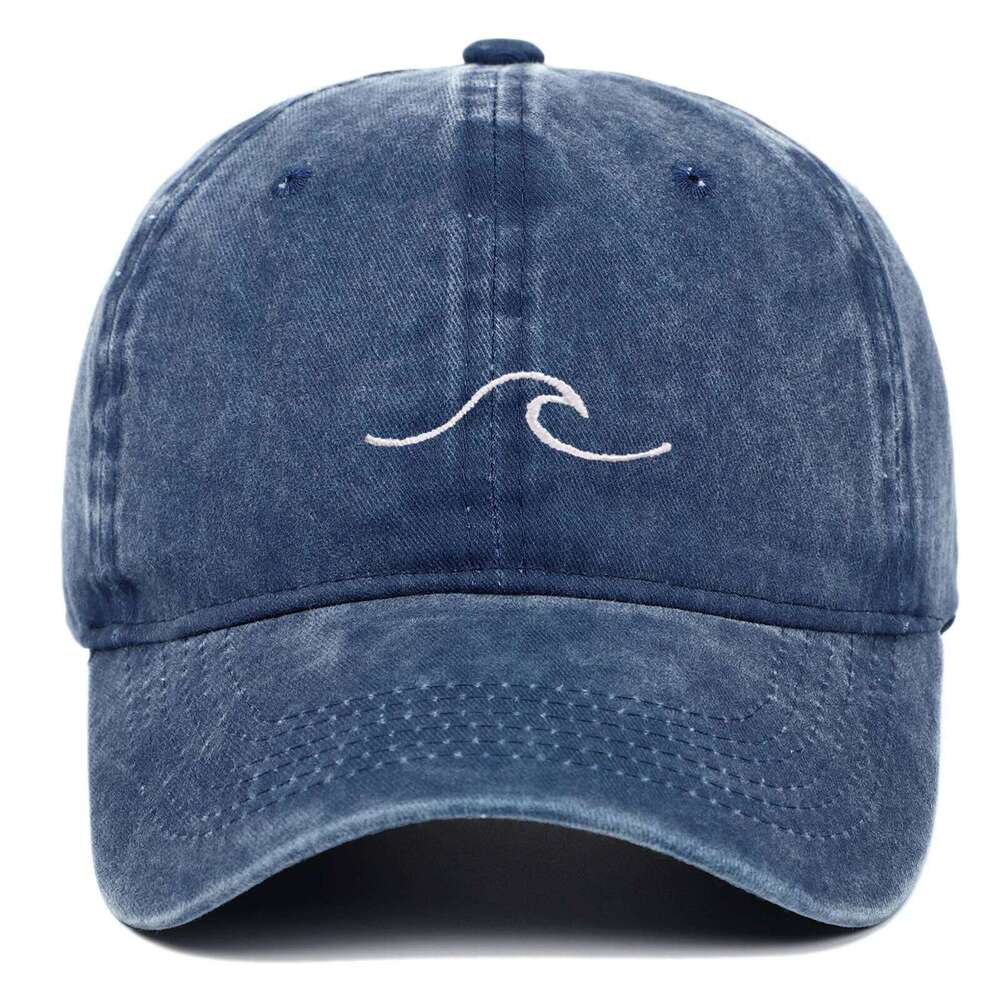 Wave pattern embroidered baseball cap, solid color washed retro men's and women's hip-hop sun hat, travel Y260304