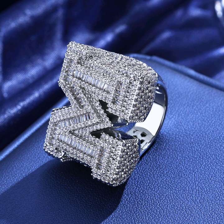Wholesale Vvs Moissanite Hip Hop Letter Ring Iced Out Baguette Cut Gold Plated 925 Silver Fine Jewelry Rings For Men Women