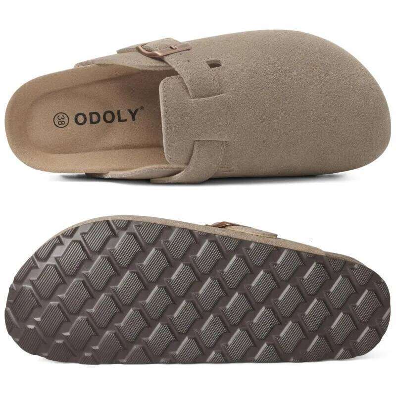 Kidmi New Cow Suede Clogs Soft Cork Footbed Mules Slippers Fashion House With Arch Support Men Beach Sandals
