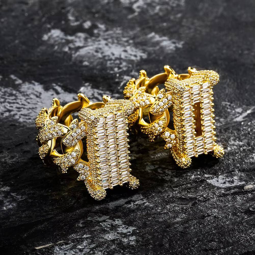 European American New Rectangular Zircon Cuban Ring Mens Trendy Jewelry Ring Full Zircon Hip Hop From Golden Australia Jewelry