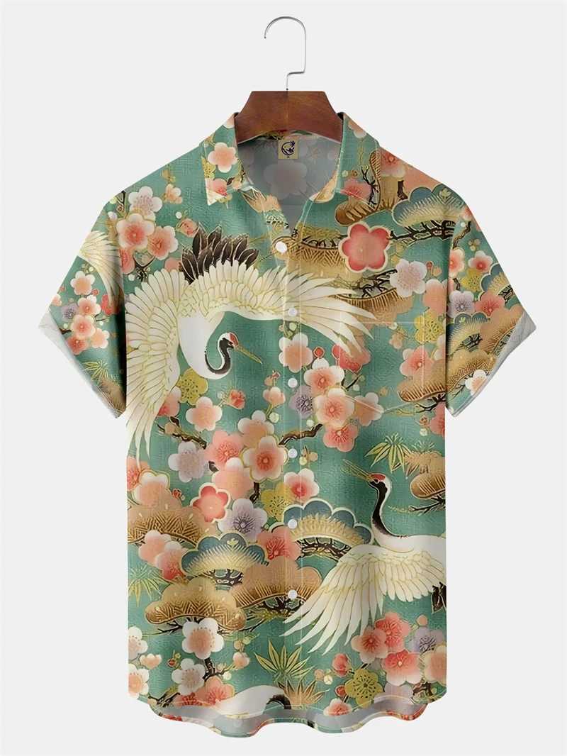 Japanese Style Ukiyoe Wave Print Men Women Short SLeeve Button Shirts Summer Fashion Clothes Tops HAWaiian Unisex Blouse M260305